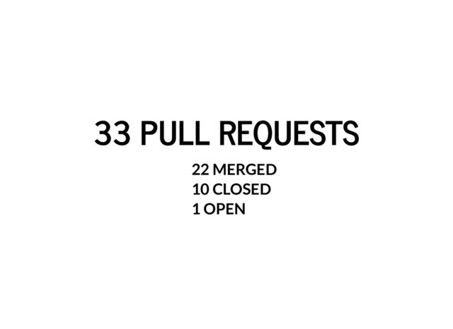 33 PULL REQUESTS
33 PULL REQUESTS
22 MERGED
10 CLOSED
1 OPEN
