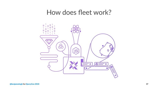 How does ﬂeet work?
@benjammingh for QueryCon 2018 37

