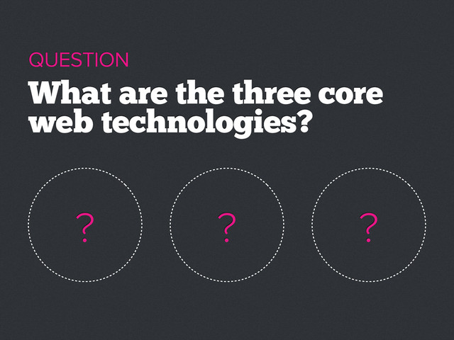 What are the three core
web technologies?
QUESTION
? ? ?

