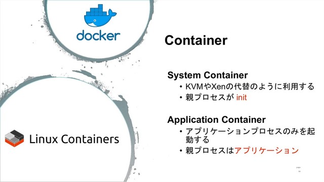 Container
System Container
• KVMXen 

•  init
Application Container
• 


• 
page
04
