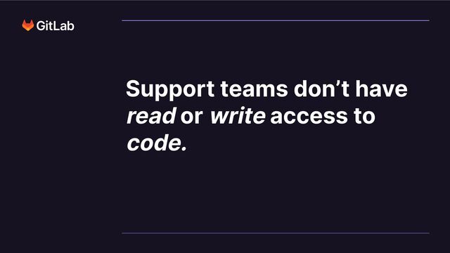 Support teams don’t have
read or write access to
code.
