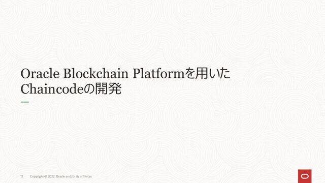 Oracle Blockchain Platformを用いた
Chaincodeの開発
Copyright © 2022, Oracle and/or its affiliates
12
