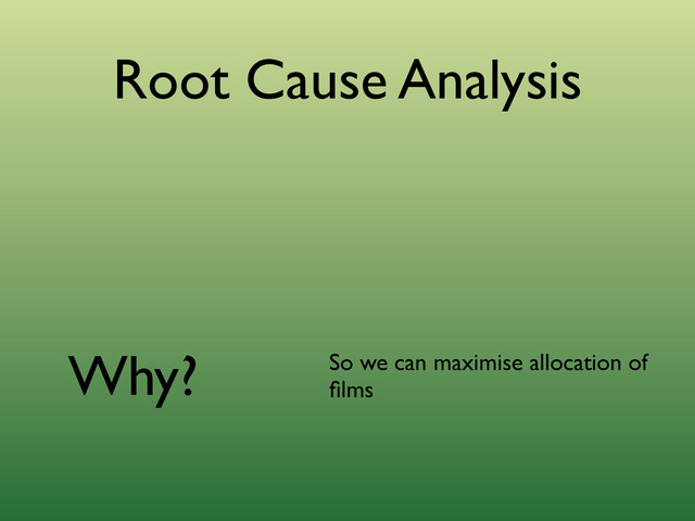 So we can maximise allocation of
ﬁlms
Why?
Root Cause Analysis

