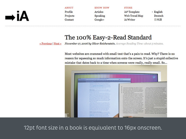 12pt font size in a book is equivalent to 16px onscreen.
