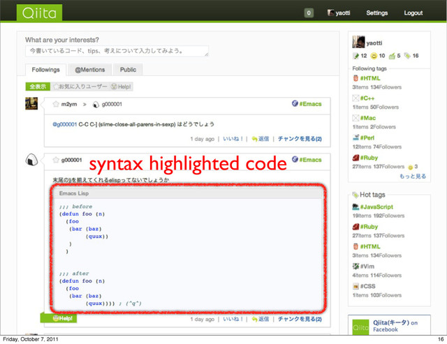 syntax highlighted code
16
Friday, October 7, 2011
