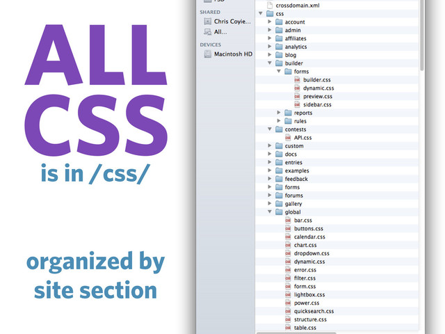 ALL
CSS
is in /css/
organized by
site section
