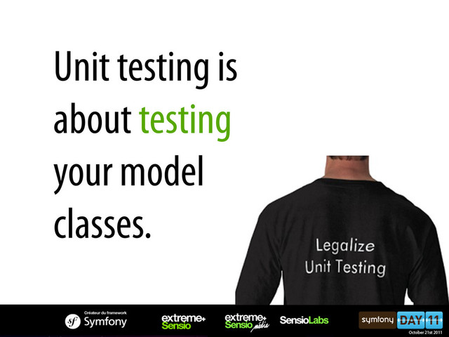 Unit testing is
about testing
your model
classes.
