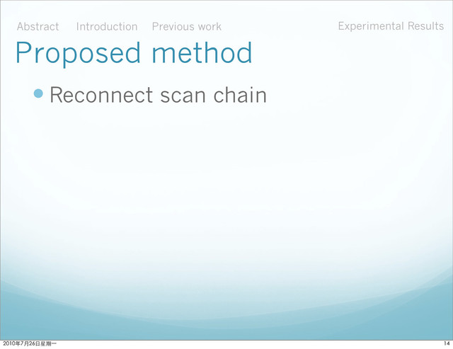  Reconnect scan chain
Proposed method
Abstract Introduction Experimental Results
Previous work

ϋ˜˚݋ಂɓ

