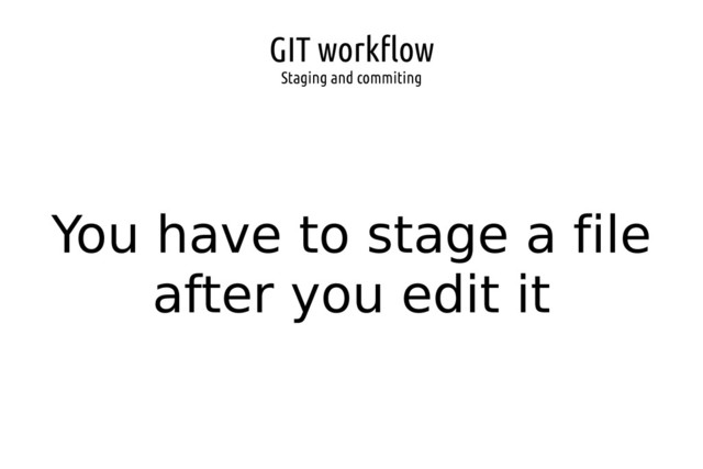 GIT workflow
Staging and commiting
You have to stage a file
after you edit it
