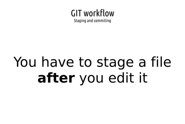 GIT workflow
Staging and commiting
You have to stage a file
after you edit it
