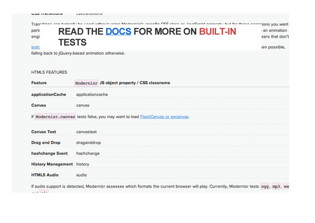 READ THE DOCS FOR MORE ON BUILT-IN
TESTS
