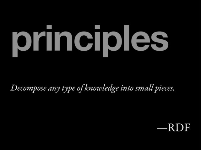 Decompose any type of knowledge into small pieces.
—RDF
principles
