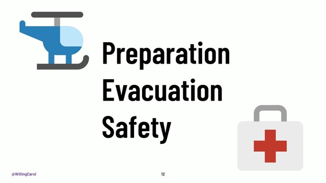 @WillingCarol
Preparation
Evacuation
Safety
12
