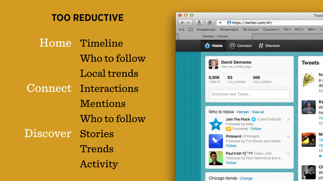 TOO REDUCTIVE
Home
Connect
Discover
Timeline
Who to follow
Local trends
Interactions
Mentions
Who to follow
Stories
Trends
Activity
