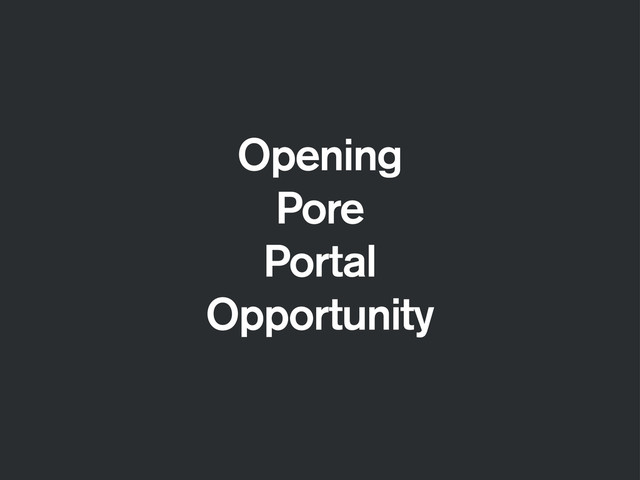 Opening
Pore
Portal
Opportunity
