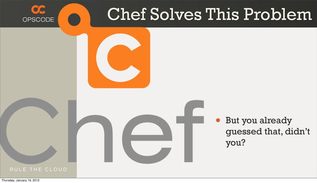 Chef Solves This Problem
• But you already
guessed that, didn’t
you?
Thursday, January 19, 2012
