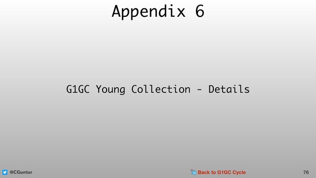 @CGuntur
Appendix 6
76
G1GC Young Collection - Details
Back to G1GC Cycle
