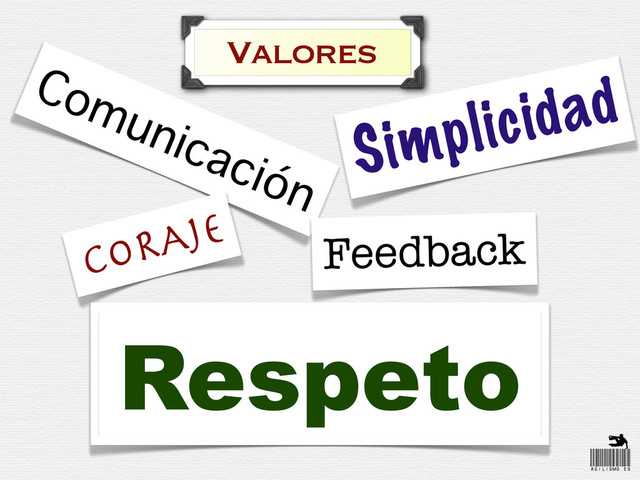 Valores
Comunicación
Simplicidad
Feedback
CORAJE
Respeto

