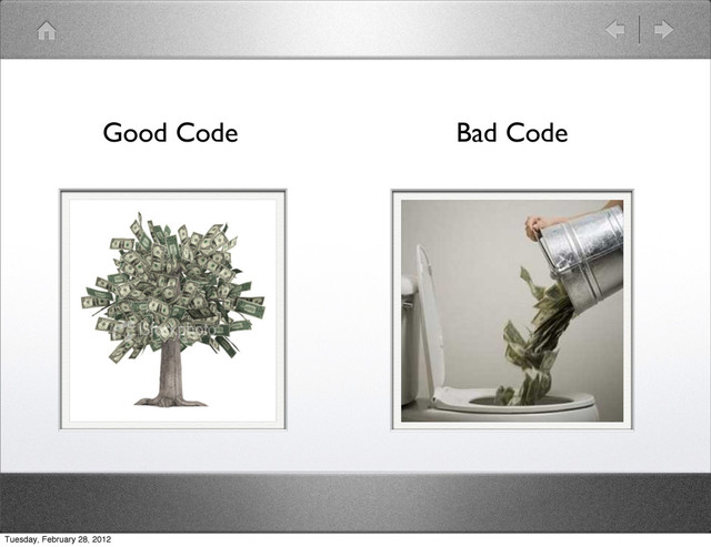 Good Code Bad Code
Tuesday, February 28, 2012
