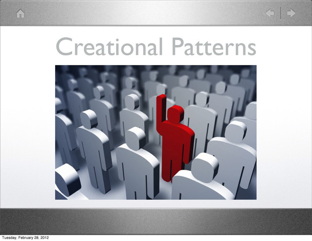 Creational Patterns
Tuesday, February 28, 2012
