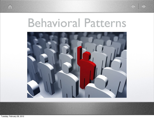 Behavioral Patterns
Tuesday, February 28, 2012
