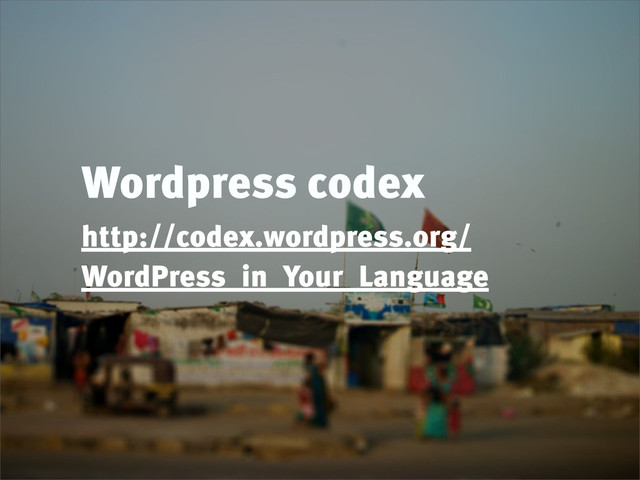 Wordpress codex
http://codex.wordpress.org/
WordPress_in_Your_Language
