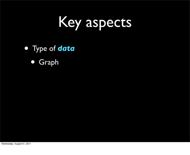 Key aspects
• Type of data
• Graph
Wednesday, August 31, 2011
