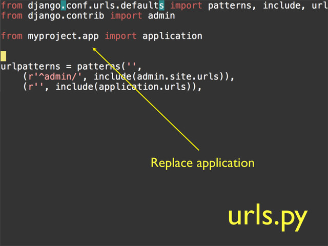 Replace application
urls.py
