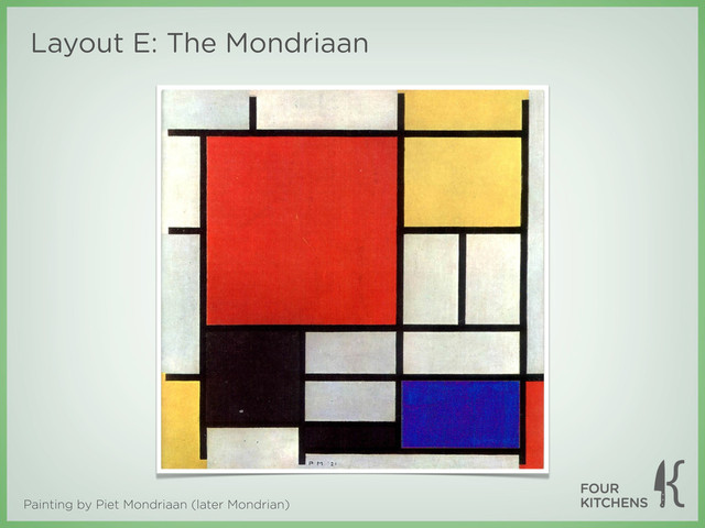 Painting by Piet Mondriaan (later Mondrian)
Layout E: The Mondriaan
