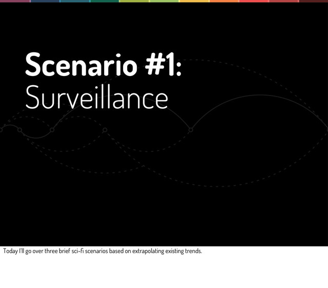 Scenario #1:
Surveillance
Today I’ll go over three brief sci-ﬁ scenarios based on extrapolating existing trends.
