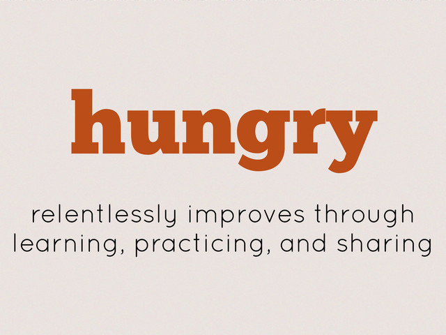 hungry
relentlessly improves through
learning, practicing, and sharing
