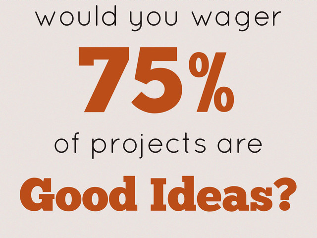 would you wager
75%
of projects are
Good Ideas?
