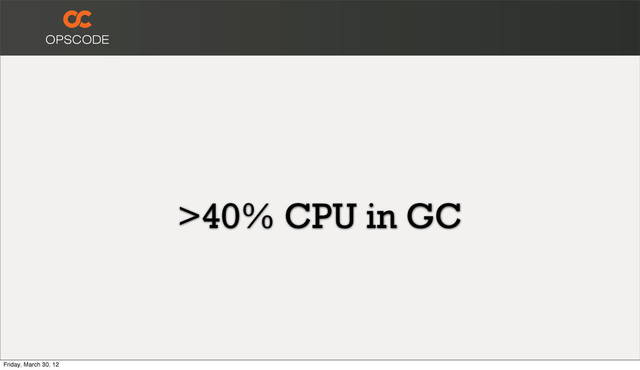 >40% CPU in GC
Friday, March 30, 12
