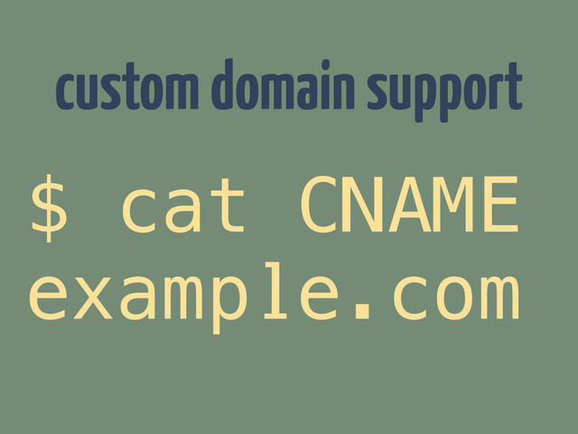 $ cat CNAME
example.com
custom domain support
