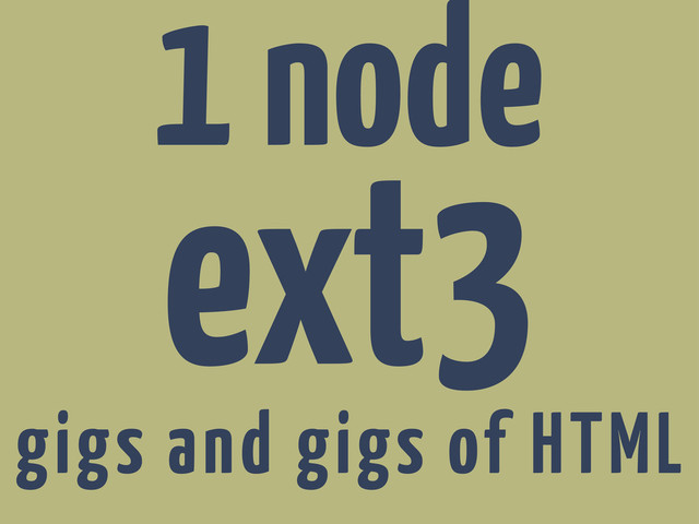 1 node
ext3
gigs and gigs of HTML
