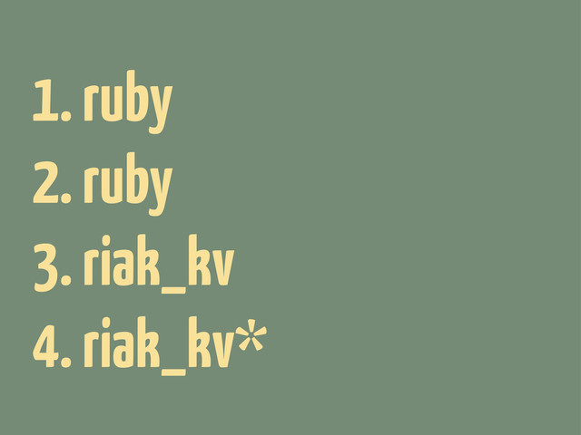 1. ruby
2. ruby
3. riak_kv
4. riak_kv*
