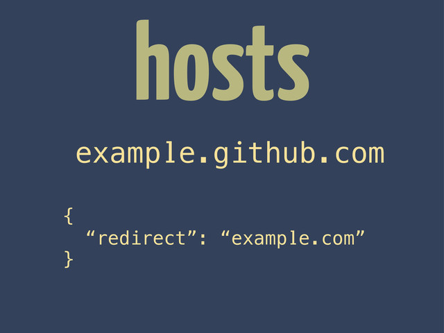 hosts
example.github.com
{
“redirect”: “example.com”
}
