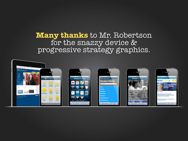 Many thanks to Mr. Robertson
for the snazzy device &
progressive strategy graphics.
