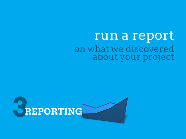 3REPORTING
run a report
on what we discovered
about your project
