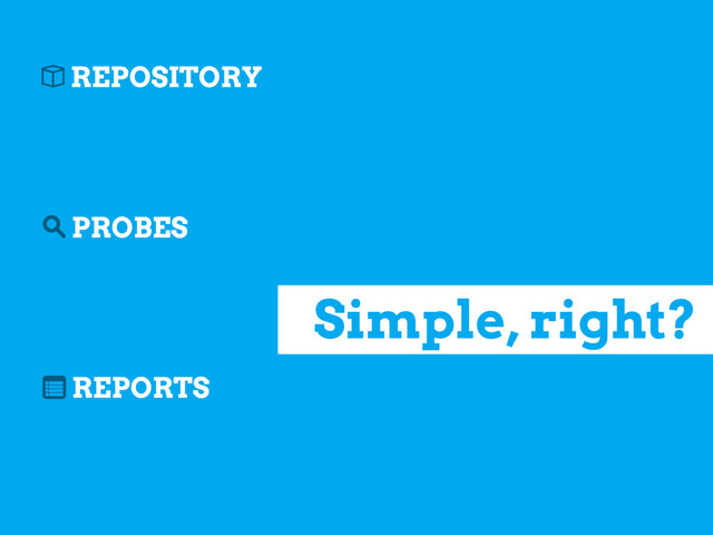 REPOSITORY
PROBES
REPORTS
b
s
n
Simple, right?
