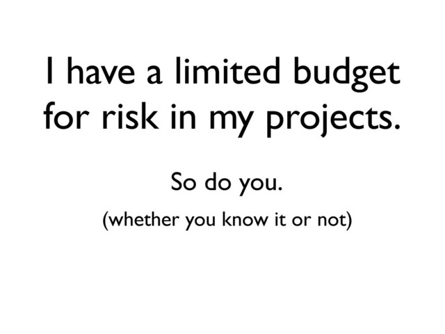I have a limited budget
for risk in my projects.
So do you.
(whether you know it or not)
