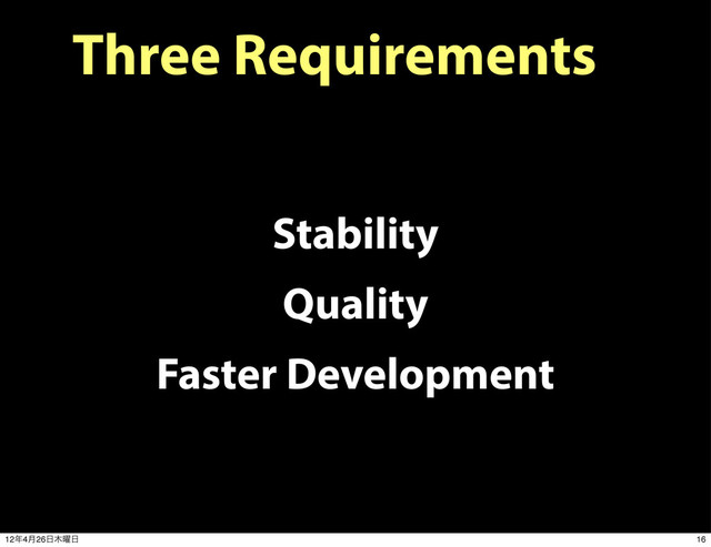 Three Requirements
Stability
Quality
Faster Development
16
12೥4݄26೔໦༵೔
