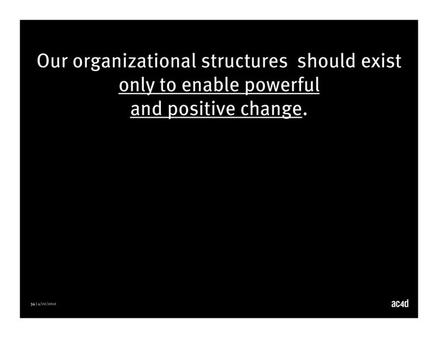 34 | 4/22/2012
Our organizational structures should exist
only to enable powerful
and positive change.
