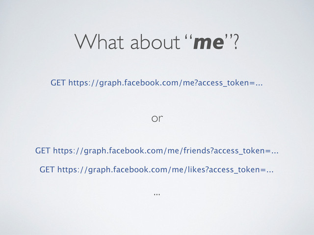 What about “me”?
GET https://graph.facebook.com/me?access_token=...
or
GET https://graph.facebook.com/me/friends?access_token=...
GET https://graph.facebook.com/me/likes?access_token=...
...
