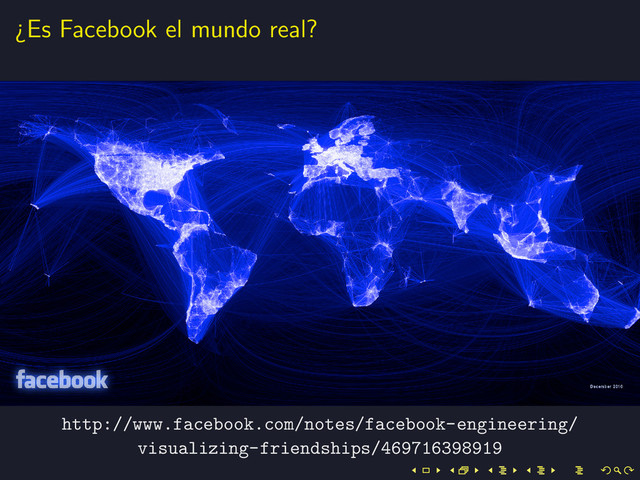 ¿Es Facebook el mundo real?
http://www.facebook.com/notes/facebook-engineering/
visualizing-friendships/469716398919
