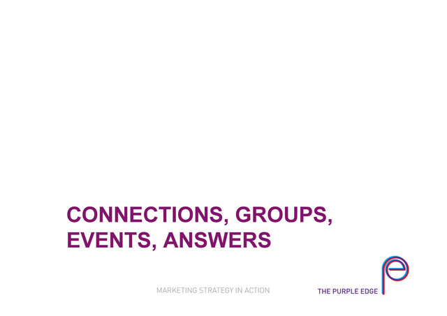 CONNECTIONS, GROUPS,
EVENTS, ANSWERS
