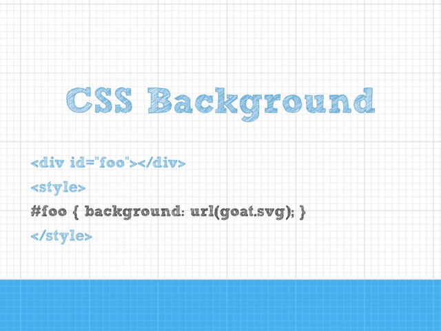 CSS Background
<div></div>

#foo { background: url(goat.svg); }

