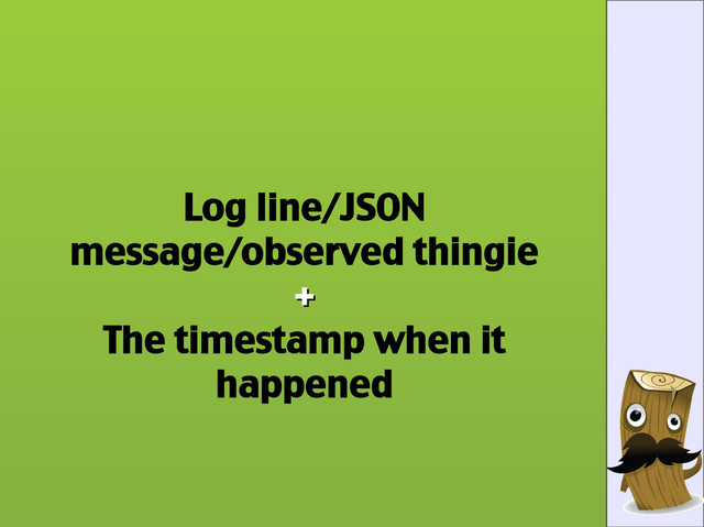 Log line/JSON
message/observed thingie
+
+
The timestamp when it
happened
