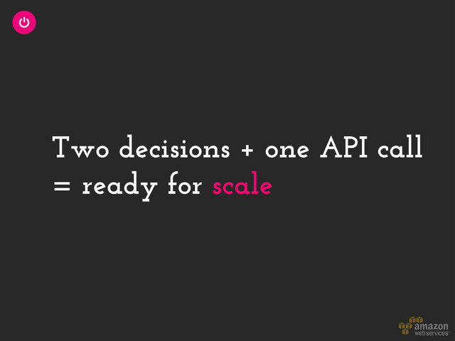 Two decisions + one API call
= ready for scale
