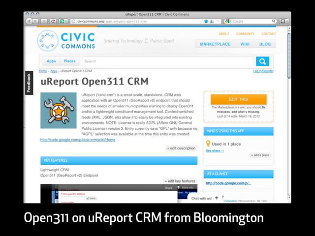 Open311 on uReport CRM from Bloomington

